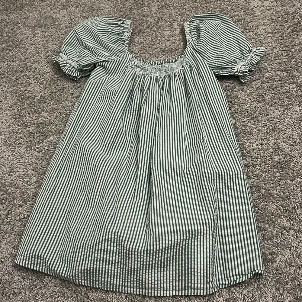 Urban Outfitters Puff Sleeves Green Pinstriped Mini Dress